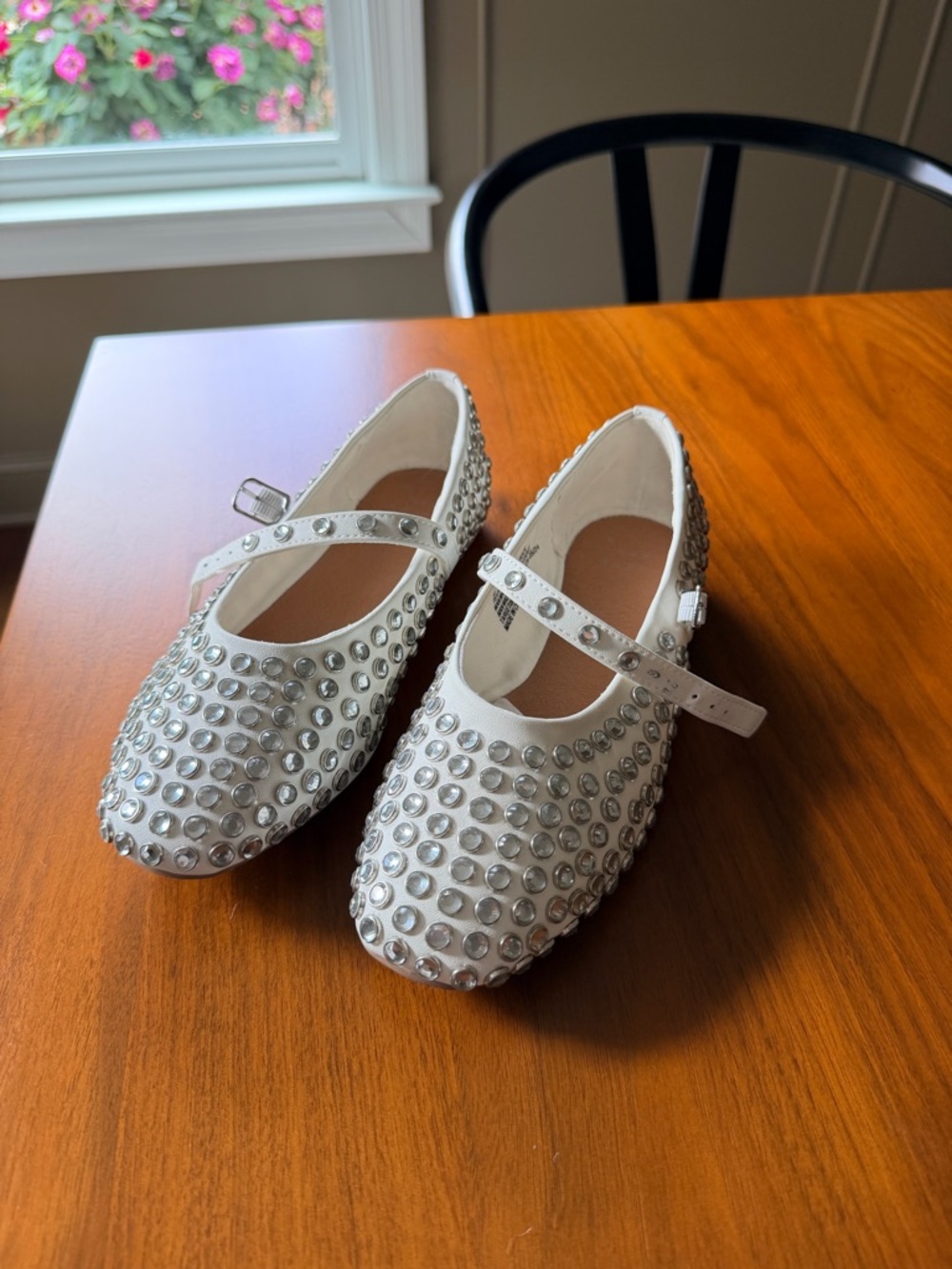 a new day White Jeweled Mary Jane Flats